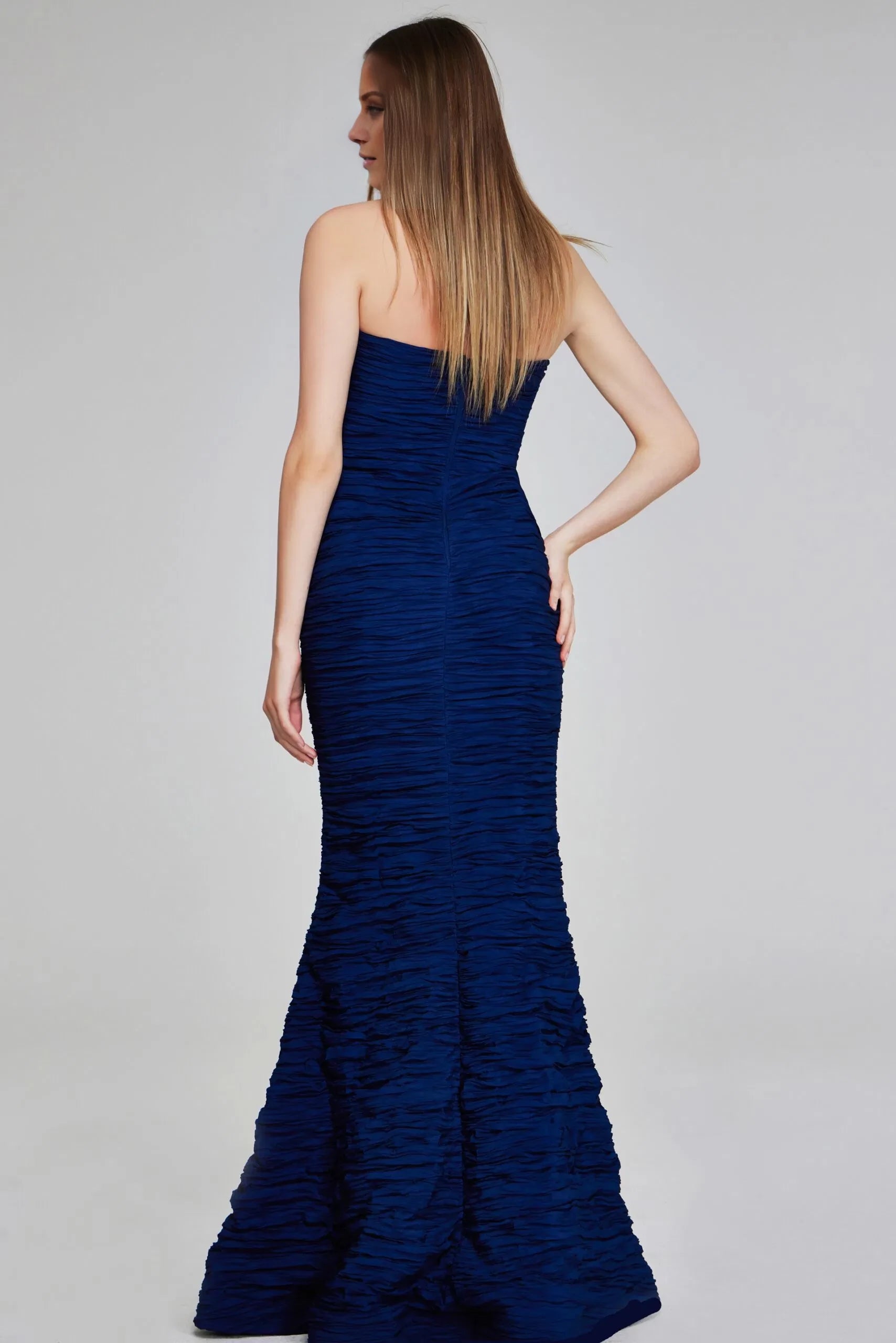 Glamorous Mermaid Strapless Textured-Accent Open-Back Long Length Evening Dresses
