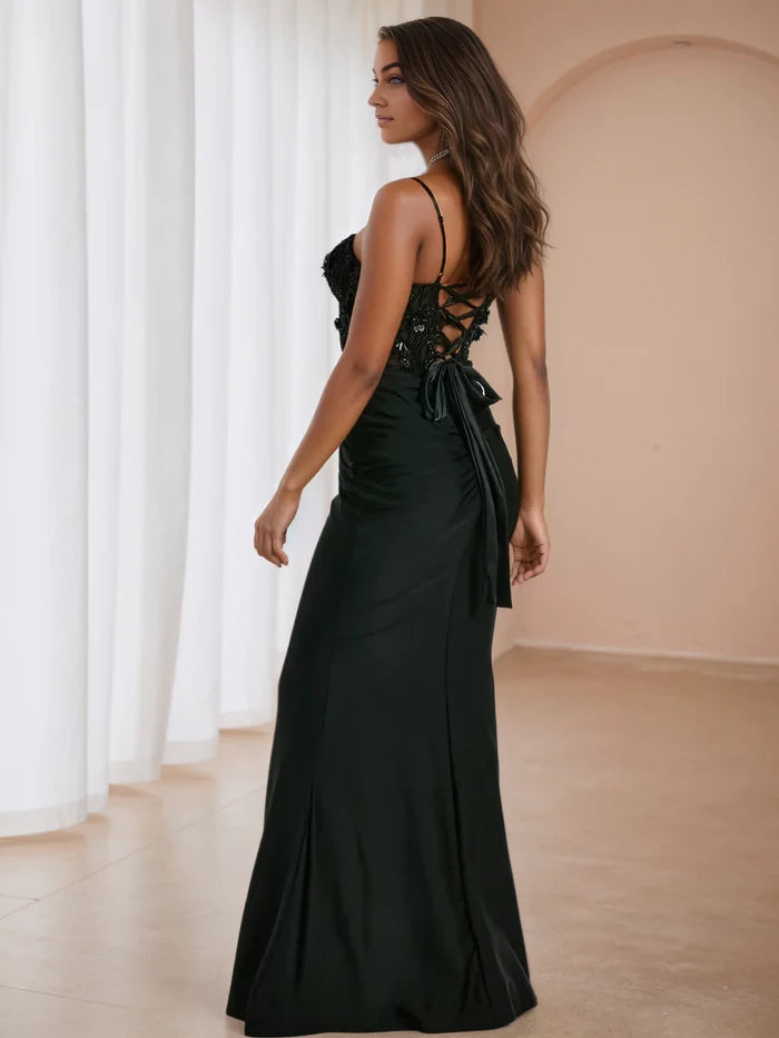Glamorous Mermaid Sweetheart Neck Spaghetti Strap Lace - Up Back Long Length Prom Dresses