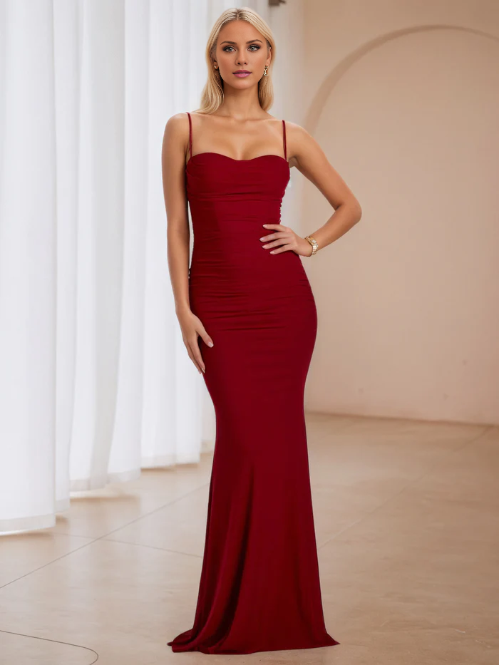 Glamorous Mermaid Sweetheart Neck Spaghetti Strap Open Back Long Length Prom Dresses