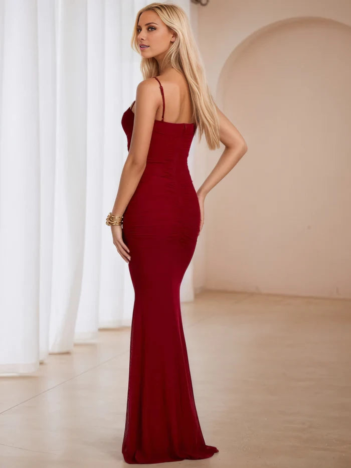 Glamorous Mermaid Sweetheart Neck Spaghetti Strap Open Back Long Length Prom Dresses
