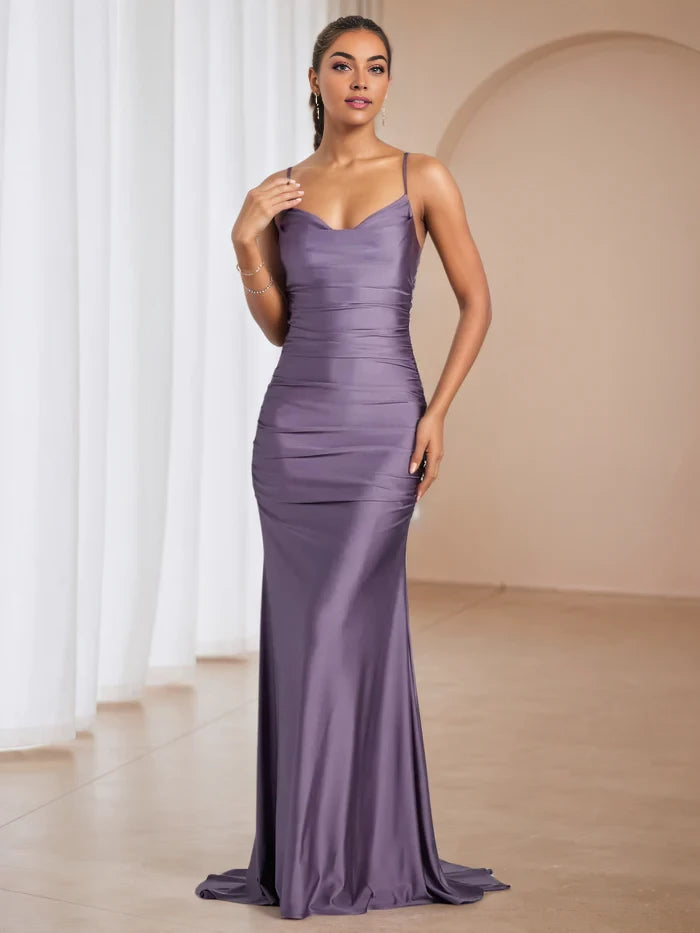 Glamorous Mermaid Sweetheart Neck Spaghetti Strap Open Back Long Length Prom Dresses
