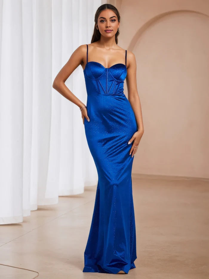 Glamorous Mermaid Sweetheart Neck Spaghetti Strap Open Back Long Length Prom Dresses