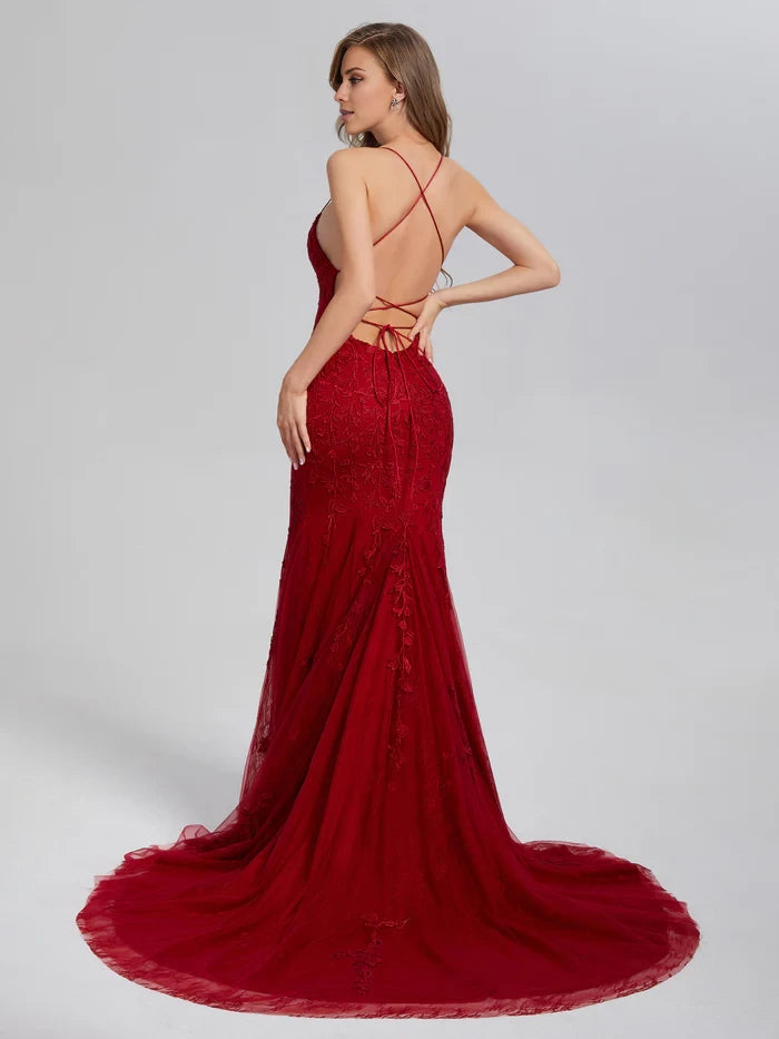 Glamorous Mermaid Sweetheart Spaghetti Strap Lace - Up Back Long Length Prom Dresses