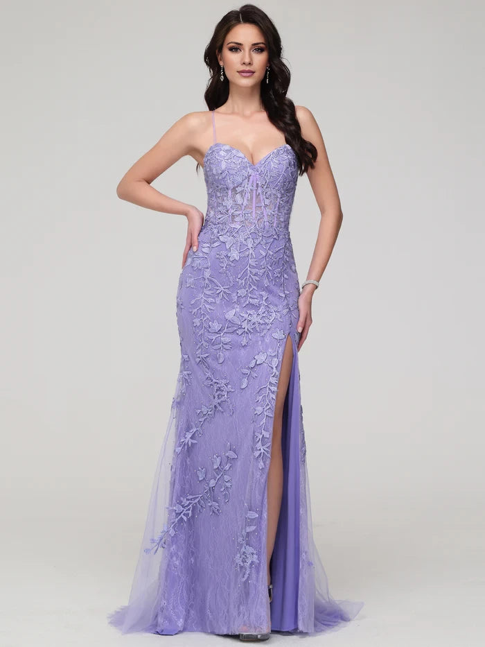 Glamorous Mermaid Sweetheart Spaghetti Strap Lace - Up Back Long Length Prom Dresses