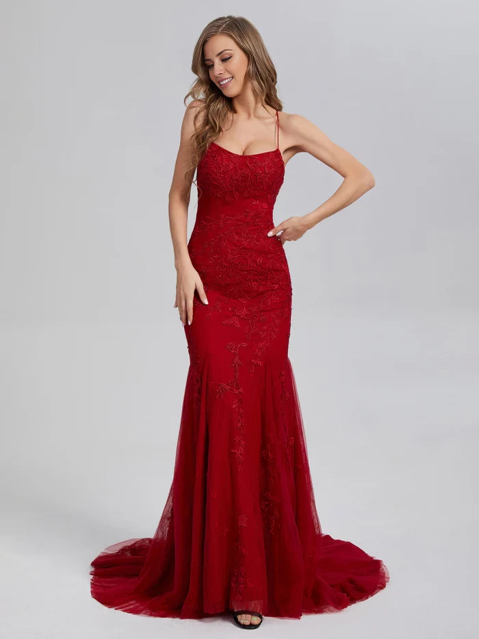 Glamorous Mermaid Sweetheart Spaghetti Strap Lace - Up Back Long Length Prom Dresses