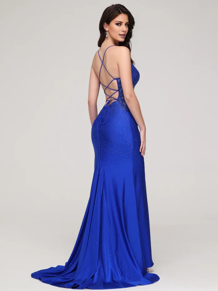 Glamorous Mermaid Sweetheart Spaghetti Strap Lace - Up Back Long Length Prom Dresses