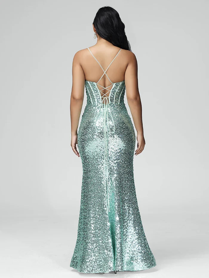 Glamorous Mermaid Sweetheart Spaghetti Strap Lace - Up Back Long Length Prom Dresses
