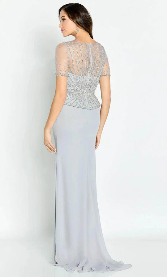 Glamorous Mermaid V-Neck Cap-Sleeve Beaded-Peplum-Back Dusty Lilac Chiffon Floor-Length Mother of the Bride Dresses
