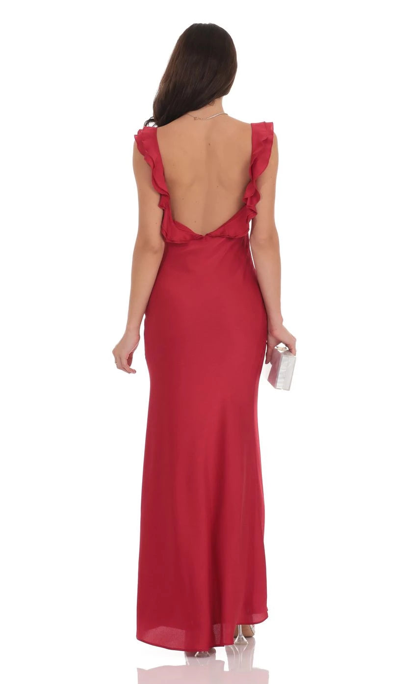 Glamorous Mermaid V-Neck Ruffle-Strap Open Back Floor Length Prom Dresses