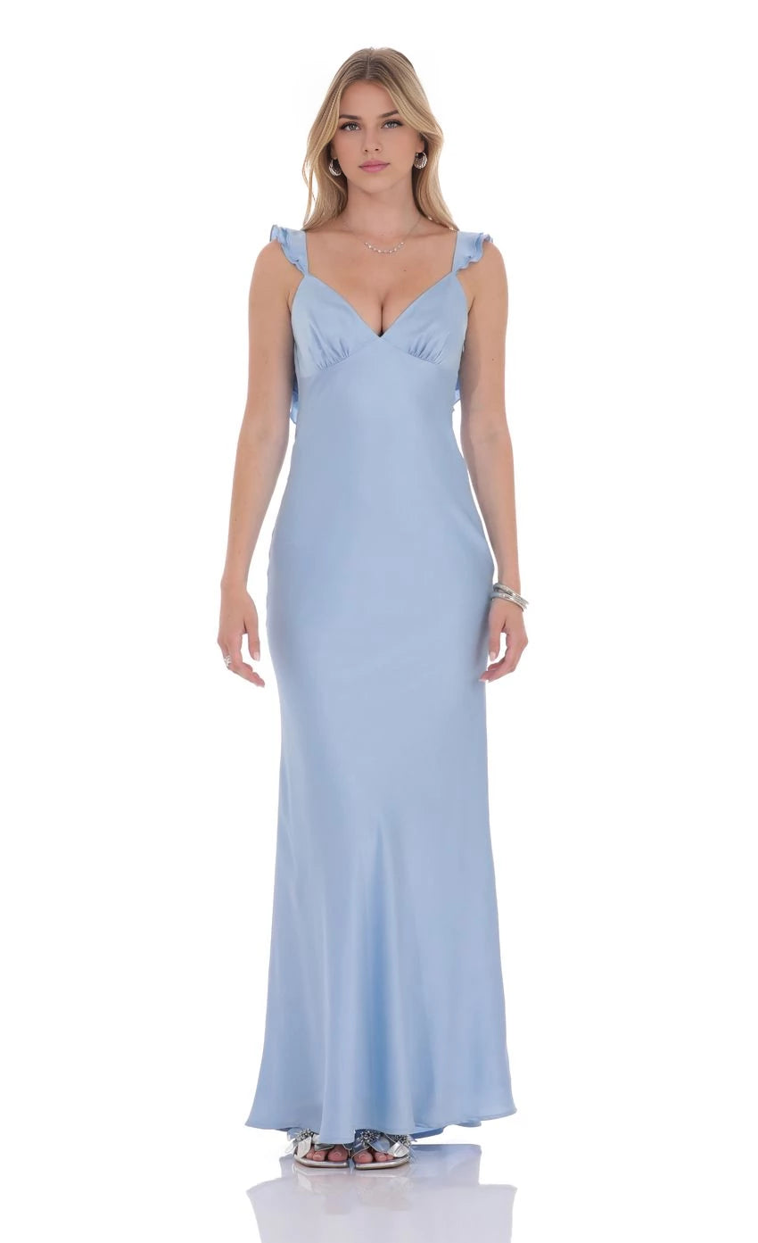 Glamorous Mermaid V-Neck Ruffle-Strap Open Back Floor Length Prom Dresses