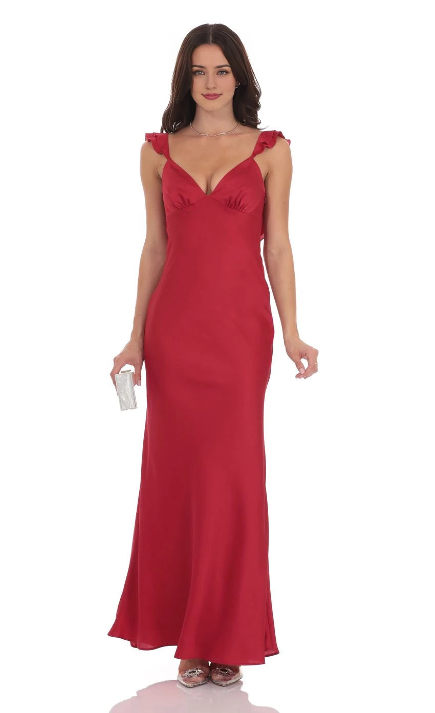 Glamorous Mermaid V-Neck Ruffle-Strap Open Back Floor Length Prom Dresses