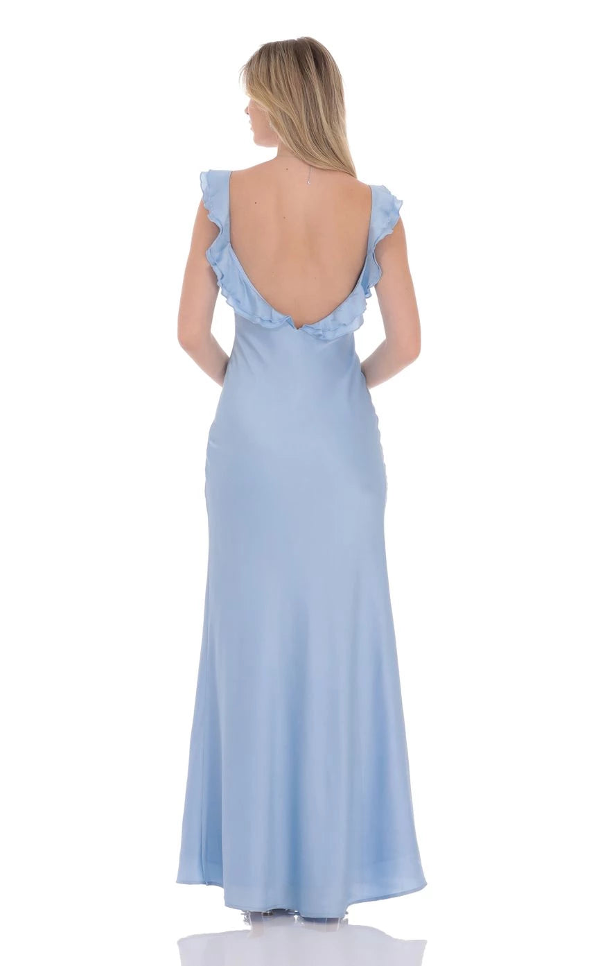 Glamorous Mermaid V-Neck Ruffle-Strap Open Back Floor Length Prom Dresses