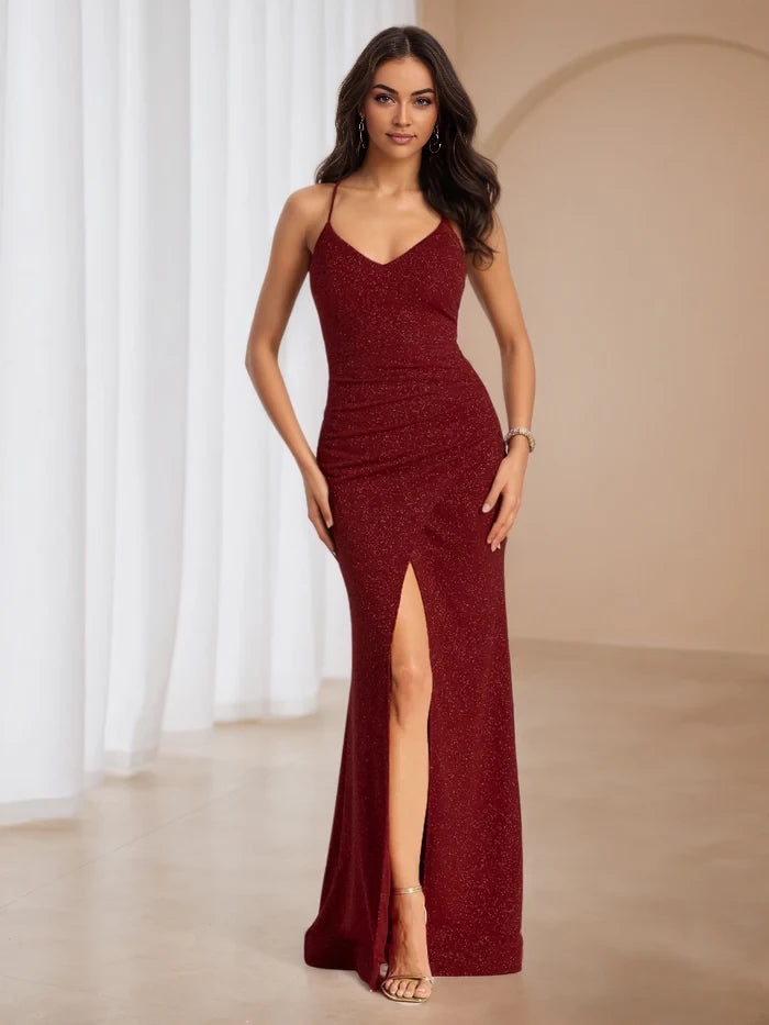 Glamorous Mermaid V - Neck Sleeveless Lace - Up Back Floor Length Prom Dresses