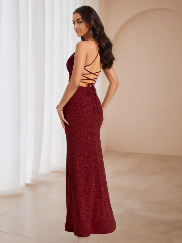 Glamorous Mermaid V - Neck Sleeveless Lace - Up Back Floor Length Prom Dresses