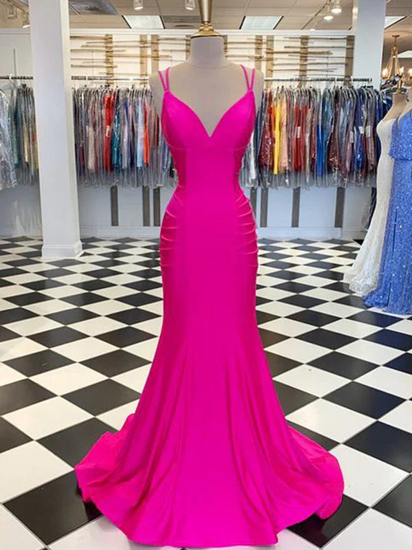 Glamorous Mermaid V - Neck Sleeveless Lace - Up Back Long Length Prom Dresses