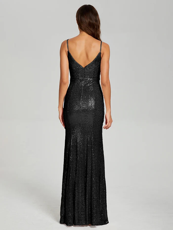 Glamorous Mermaid V - Neck Sleeveless Open Back Long Length Prom Dresses