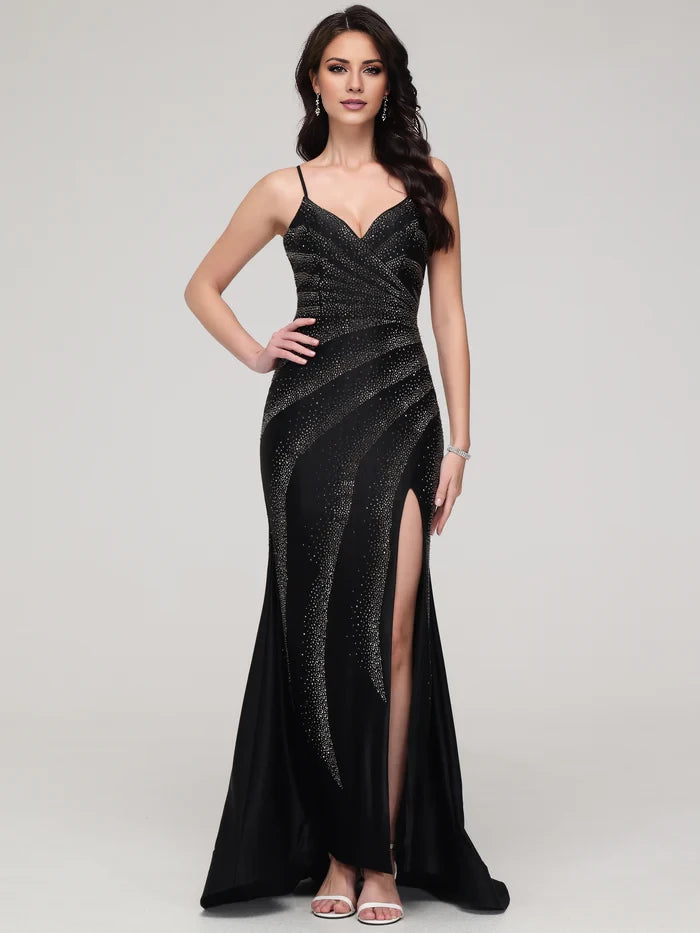 Glamorous Mermaid V - Neck Spaghetti Strap Zipper Back Long Length Prom Dresses