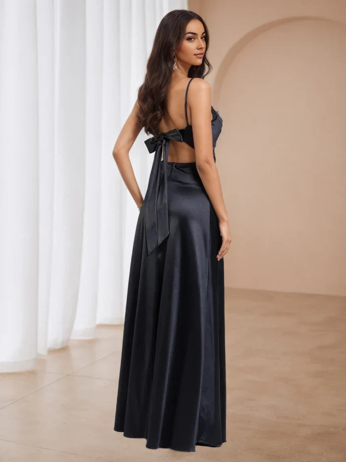 Glamorous Sheath Cowl Neck Sleeveless Tie - Back Floor Length Prom Dresses