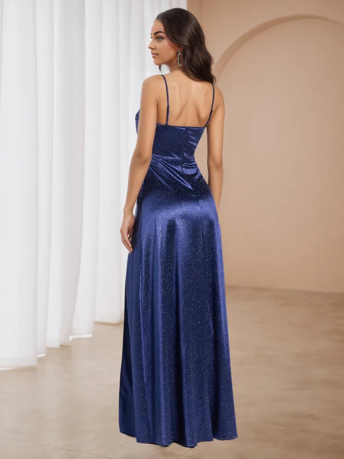 Glamorous Sheath Cowl Neck Sleeveless Zip Back Floor Length Prom Dresses