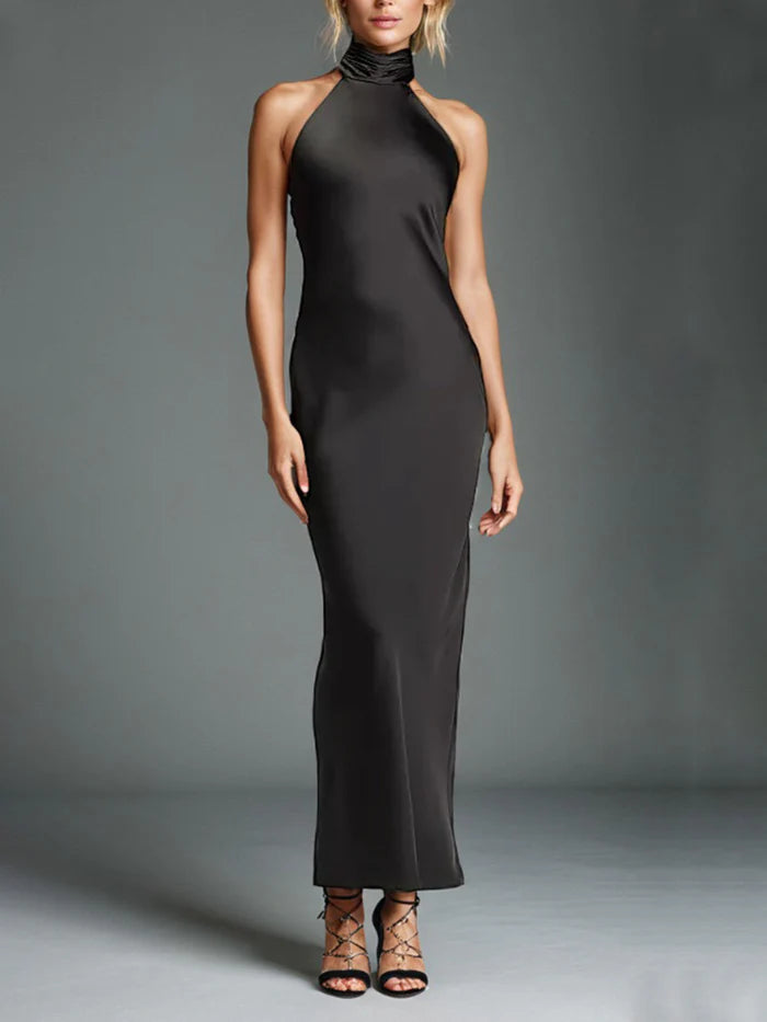 Glamorous Sheath Halter Neck Sleeveless Bow Back Long Length Prom Dresses
