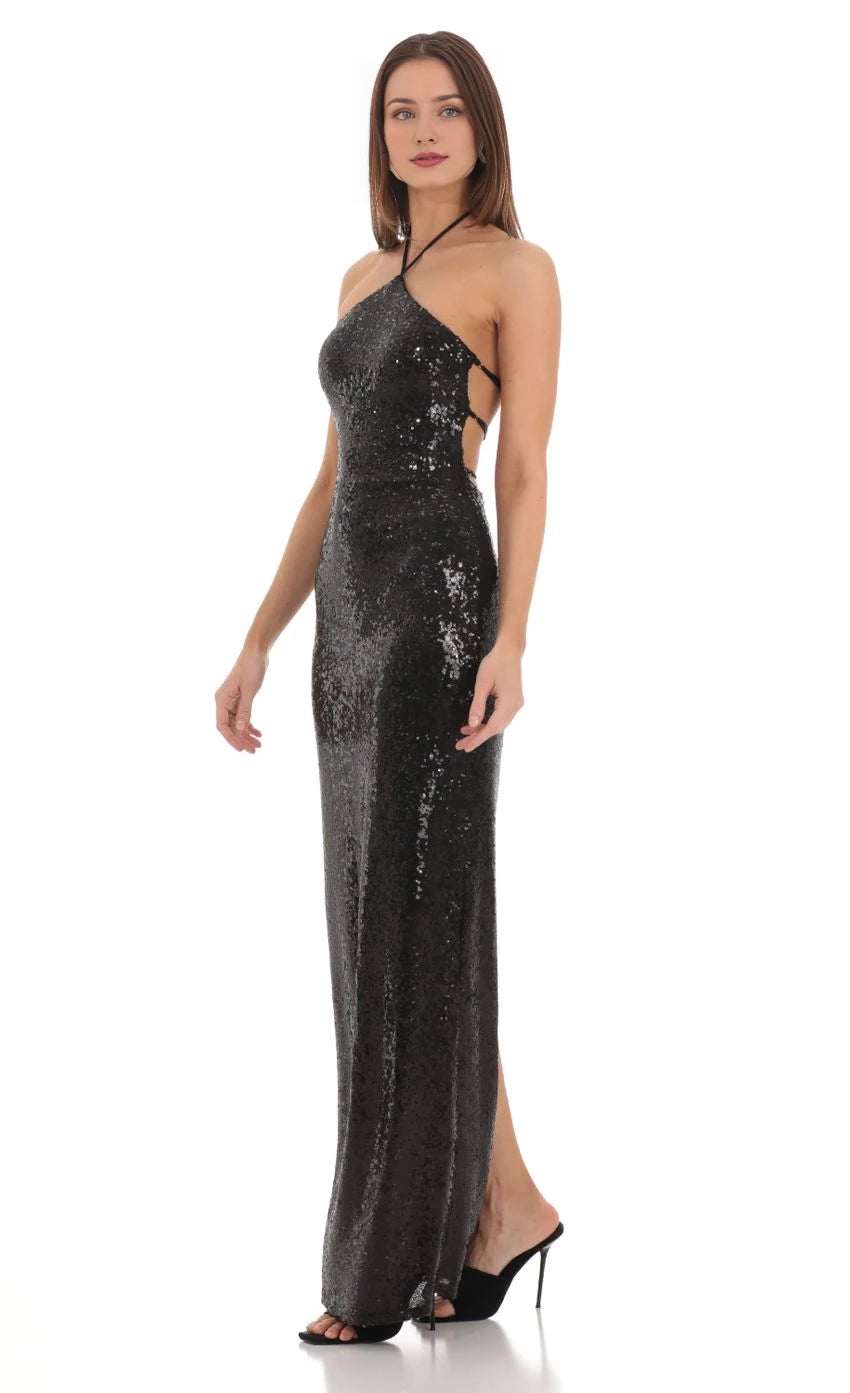 Glamorous Sheath Halter Neck Sleeveless Strappy Back Floor Length Prom Dresses