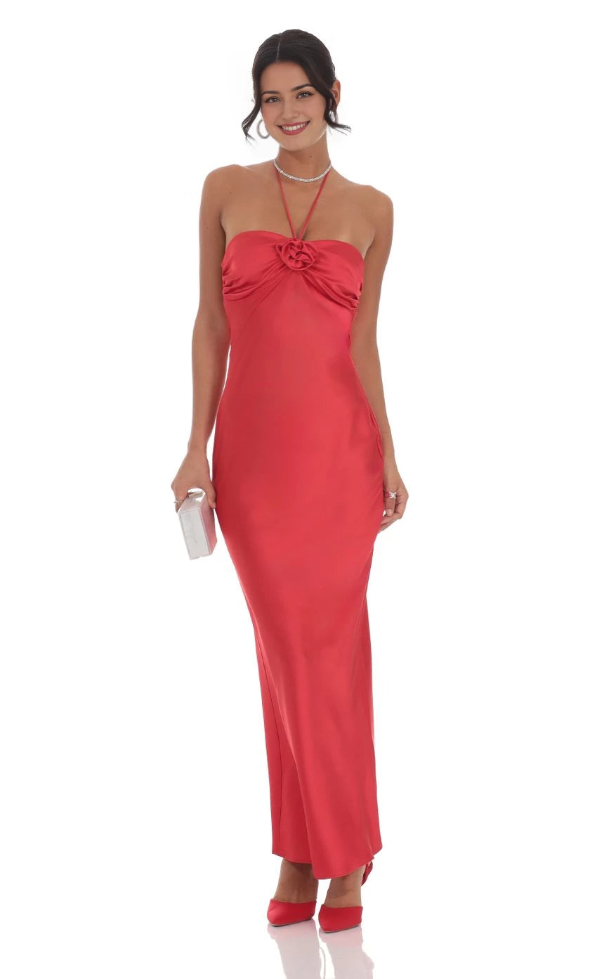 Glamorous Sheath Halter Neck Sleeveless Tie-Back Floor Length Prom Dresses