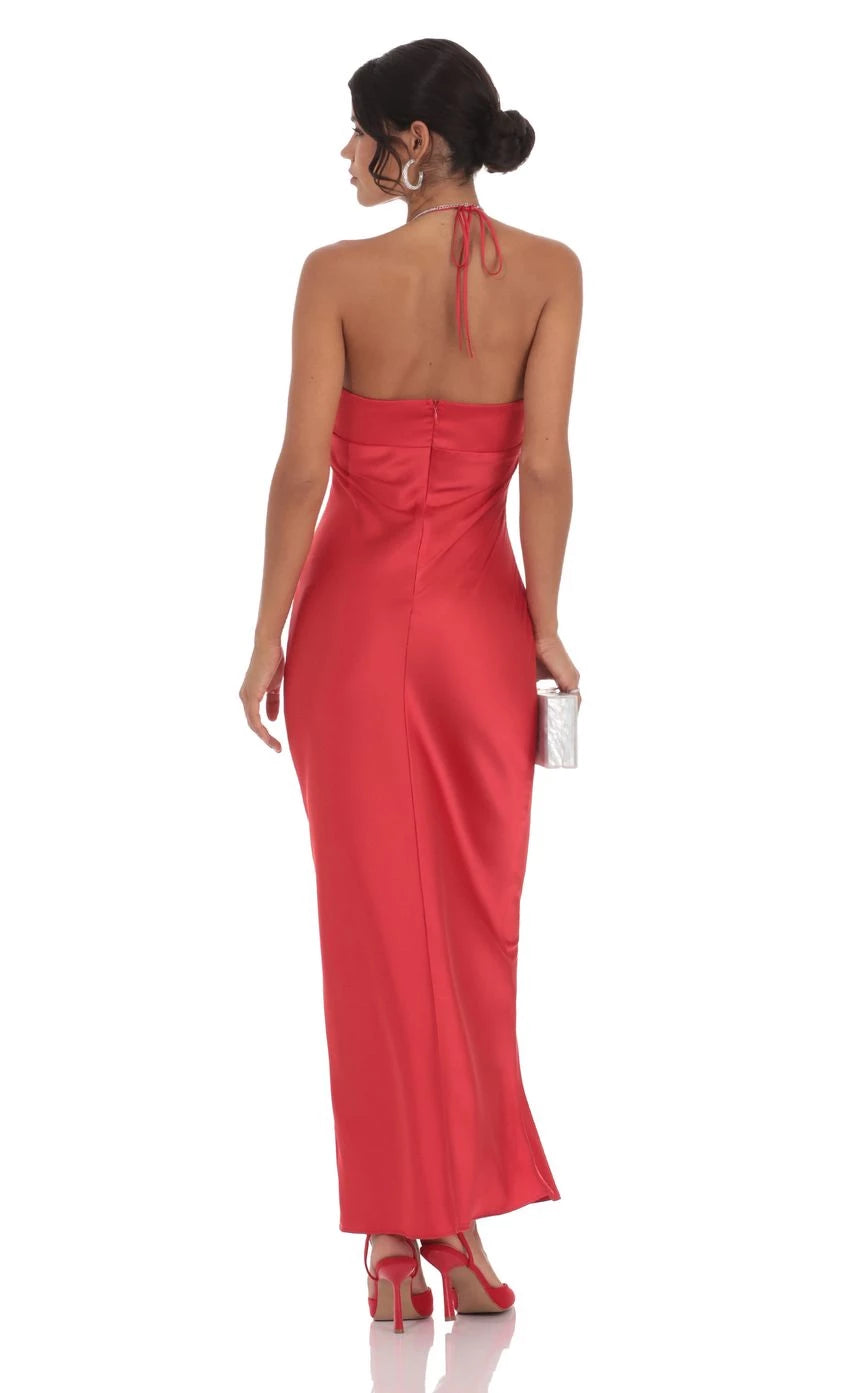 Glamorous Sheath Halter Neck Sleeveless Tie-Back Floor Length Prom Dresses