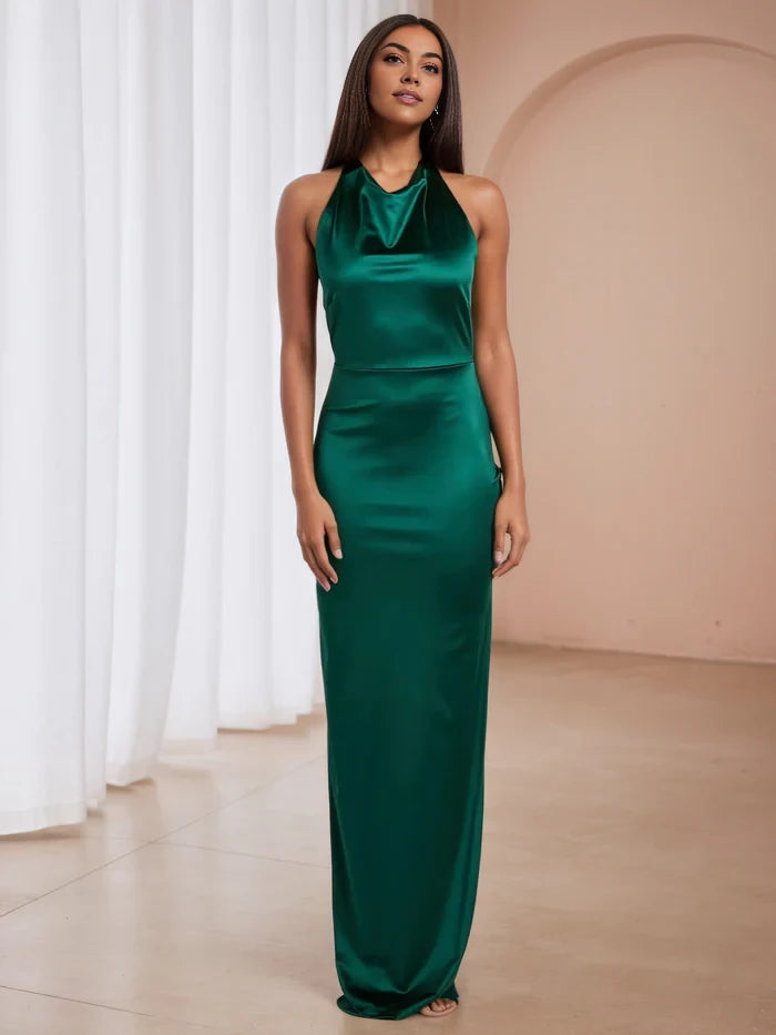 Glamorous Sheath Halter Neck Sleeveless Tie - Back Long Length Prom Dresses