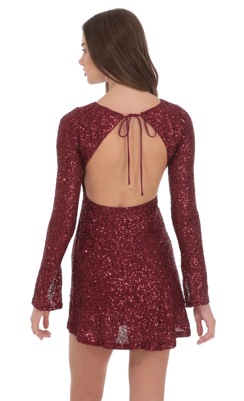 Glamorous Sheath High-Neck Long-Sleeve Tie-Back Short Length Homecoming Dresses