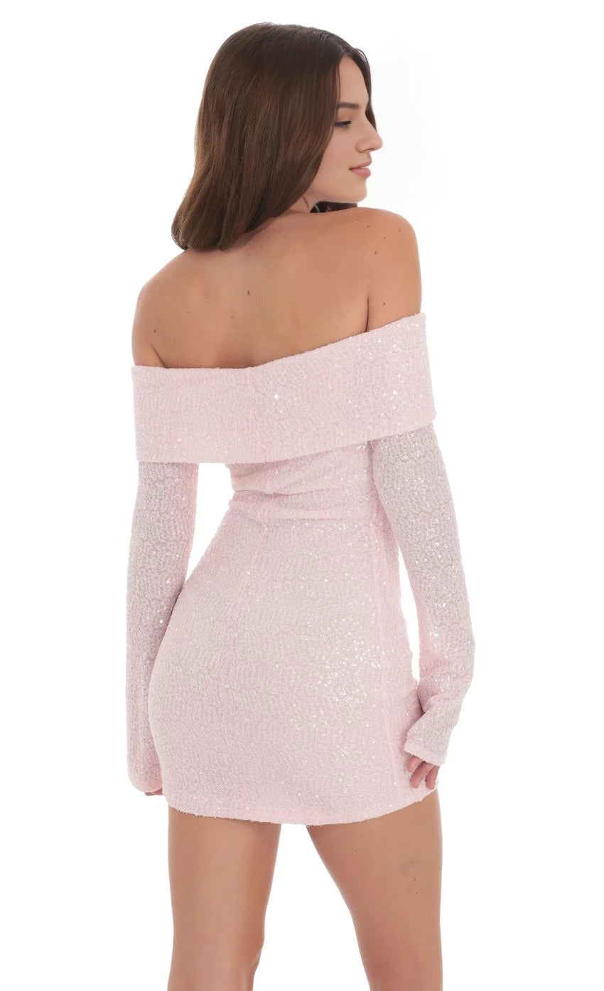 Glamorous Sheath Off-Shoulder Sequin-Long-Sleeve Back-Zip Short Length Homecoming Dresses