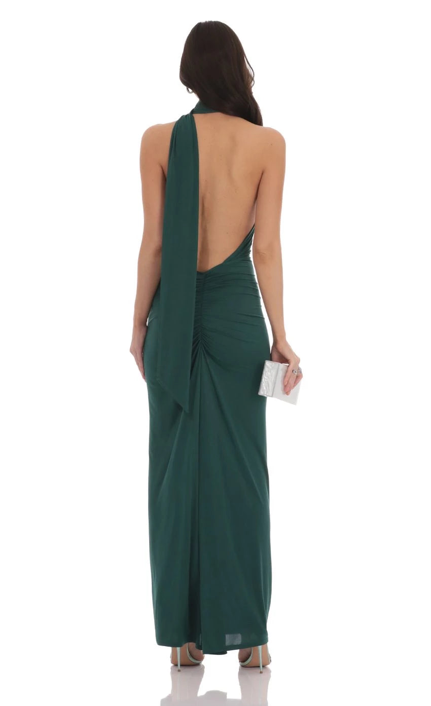 Glamorous Sheath One-Shoulder Draped Back Floor Length Prom Dresses