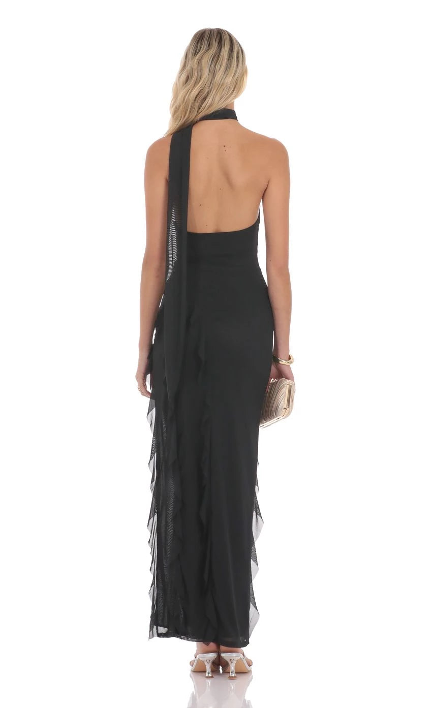 Glamorous Sheath One-Shoulder Ruffled High-Slit Floor Length Prom Dresses