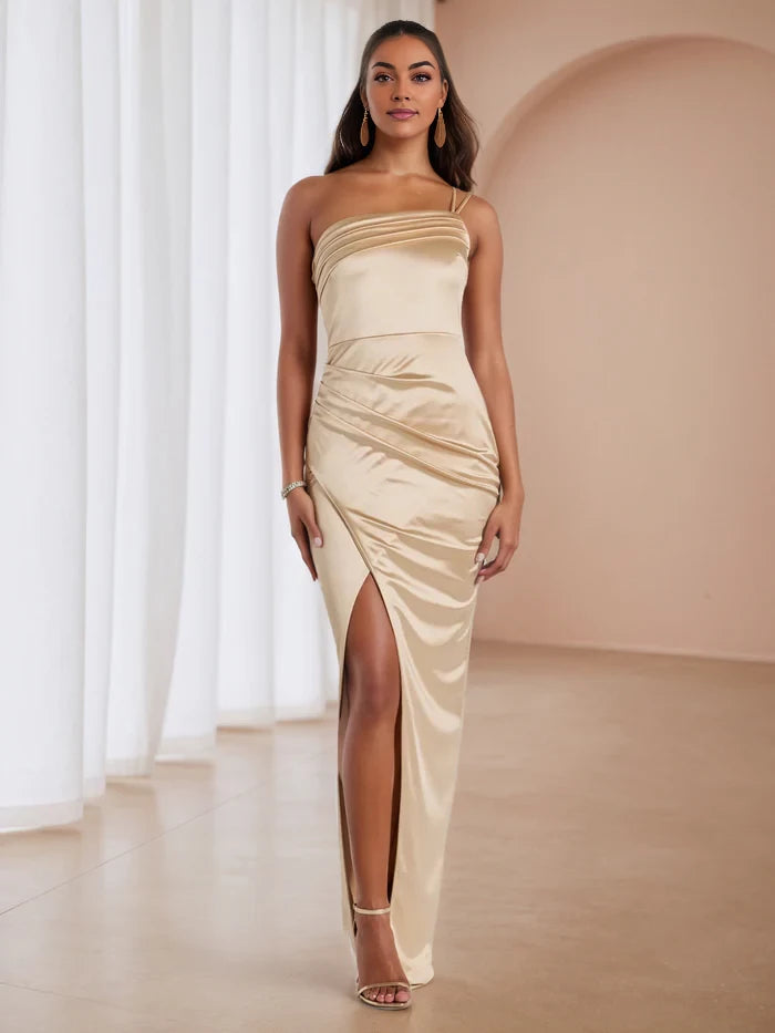 Glamorous Sheath One - Shoulder Sleeveless Open Back Long Length Prom Dresses