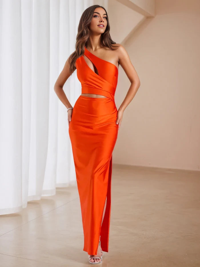 Glamorous Sheath One - Shoulder Sleeveless Open Back Long Length Prom Dresses
