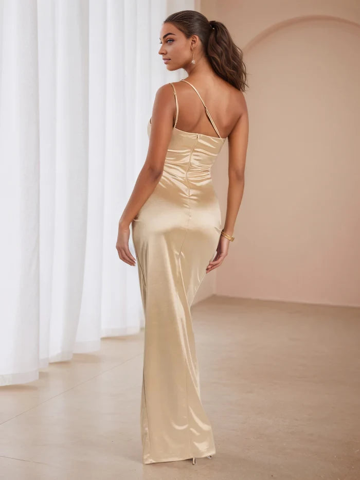 Glamorous Sheath One - Shoulder Sleeveless Open Back Long Length Prom Dresses