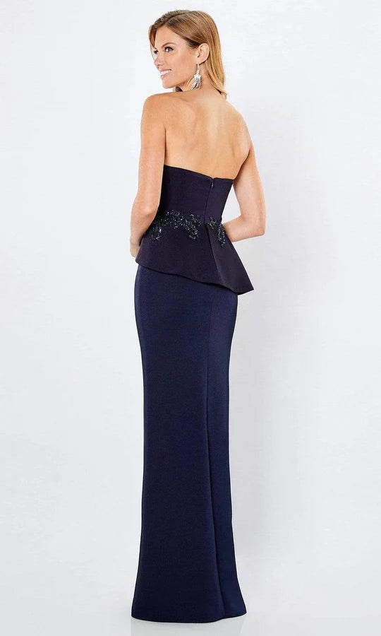 Glamorous Sheath One-Shoulder Sleeveless Open-Back Navy Satin-Beaded Floor-Length Mother of the Bride Dresses