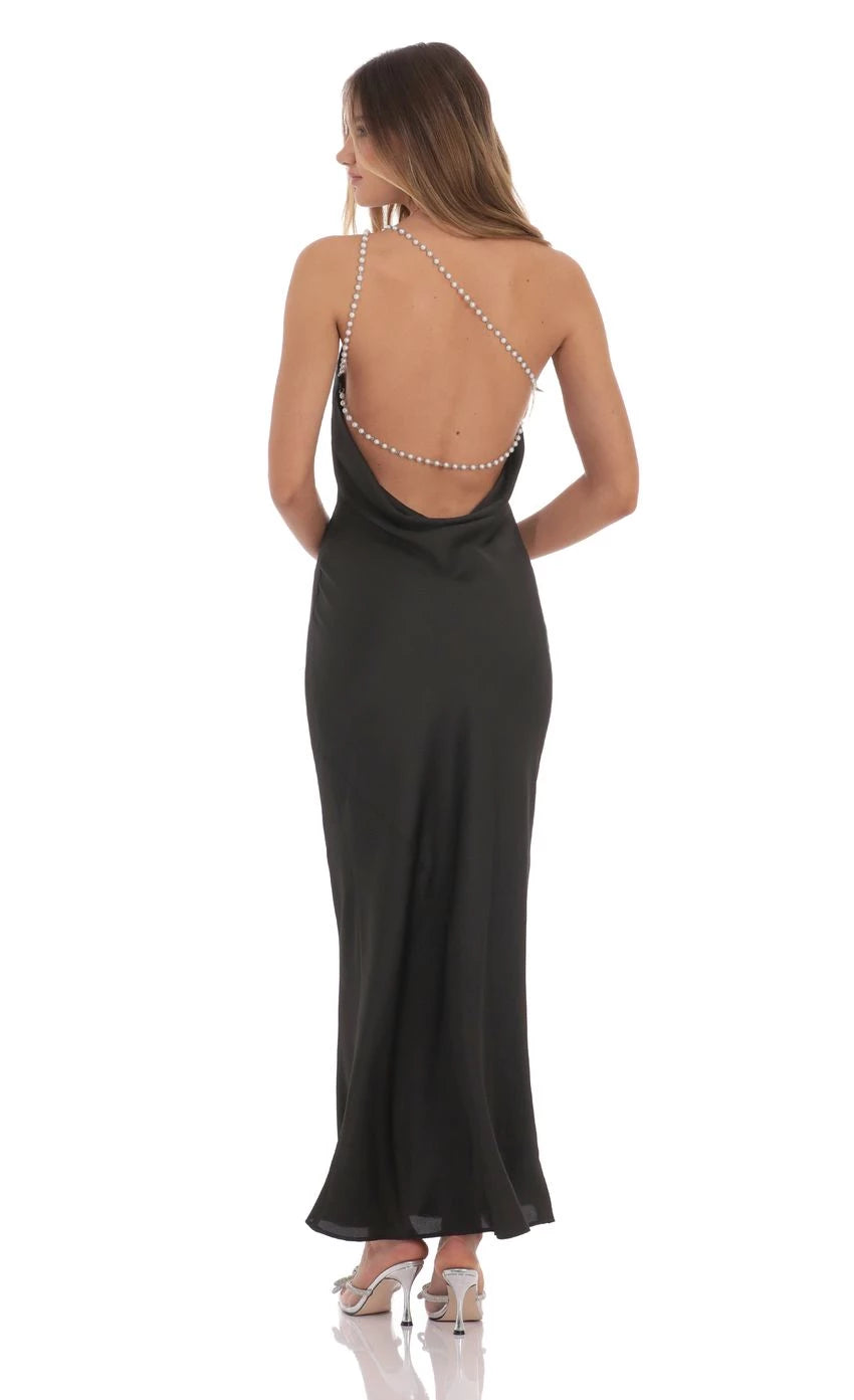Glamorous Sheath One - Shoulder Sleeveless Pearl Back Floor Length Prom Dresses