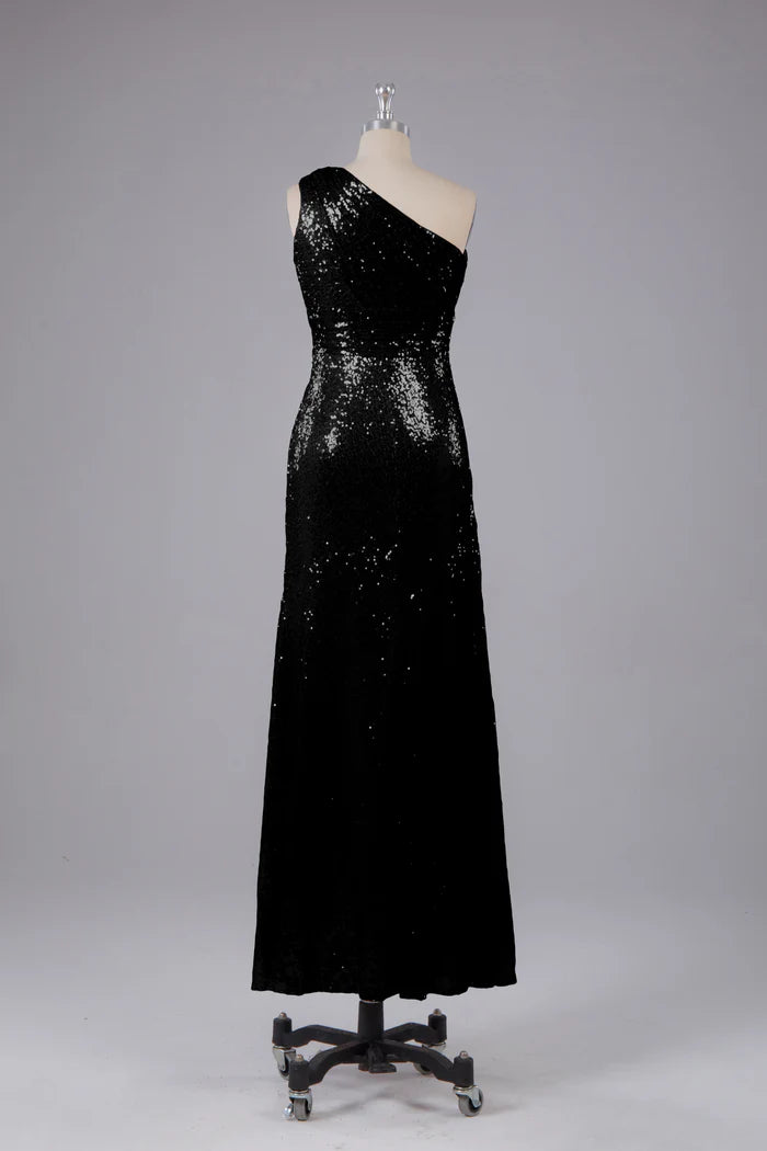 Glamorous Sheath One-Shoulder Sleeveless Sequin Floor-Length Bridesmaid Dresses