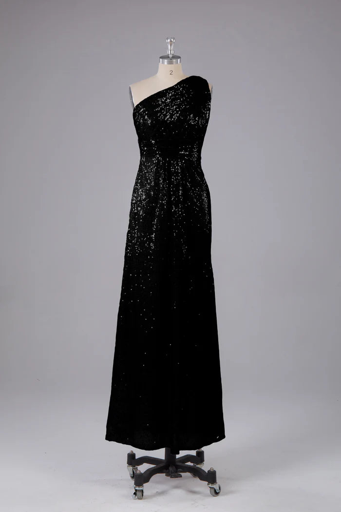Glamorous Sheath One-Shoulder Sleeveless Sequin Floor-Length Bridesmaid Dresses