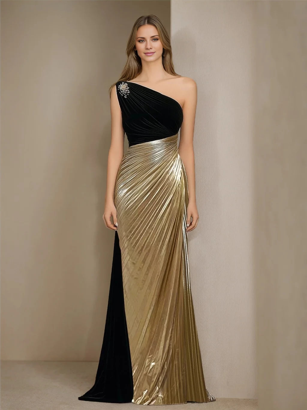 Glamorous Sheath One - Shoulder Sleeveless Zipper Back Floor - Length Evening Gown