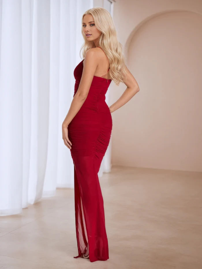 Glamorous Sheath Plunge Neck Spaghetti Strap Zipper Back Long Length Prom Dresses