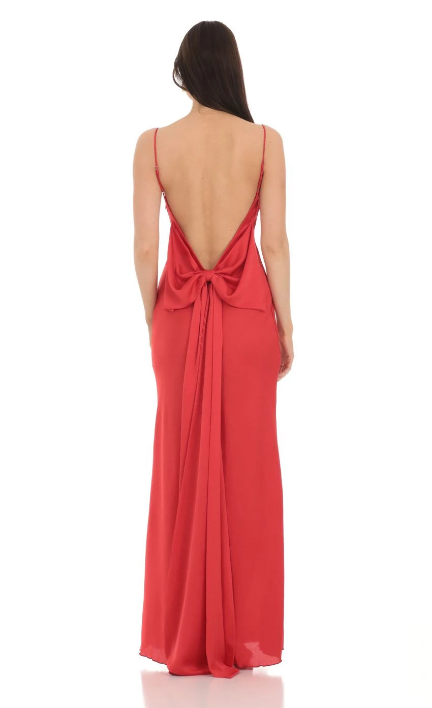 Glamorous Sheath Spaghetti-Strap Bow-Back Floor Length Prom Dresses