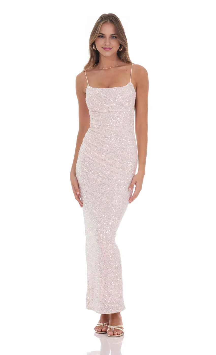 Glamorous Sheath Spaghetti-Strap Open Back Floor Length Prom Dresses