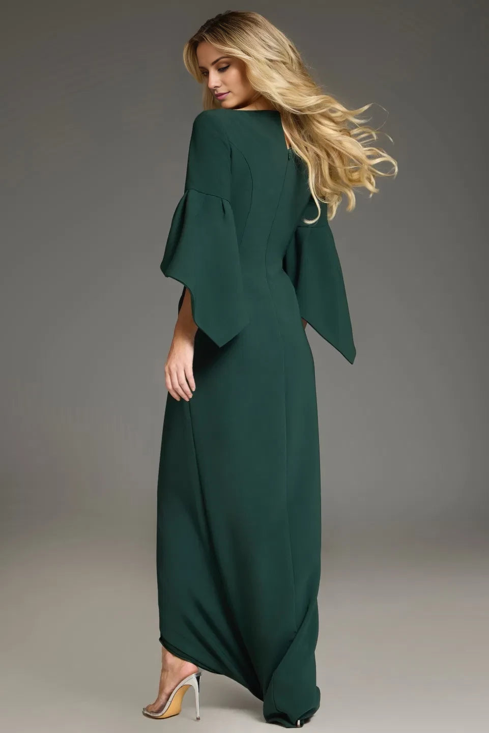 Glamorous Sheath Square Neck Bell-Sleeve Draped Long Length Evening Dresses