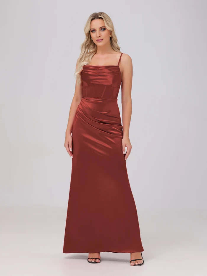 Glamorous Sheath Square Neck Sleeveless Bow Back Long Length Prom Dresses