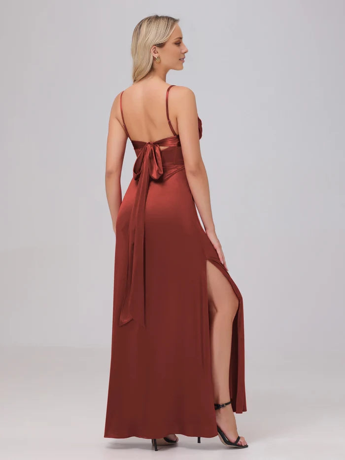 Glamorous Sheath Square Neck Sleeveless Bow Back Long Length Prom Dresses