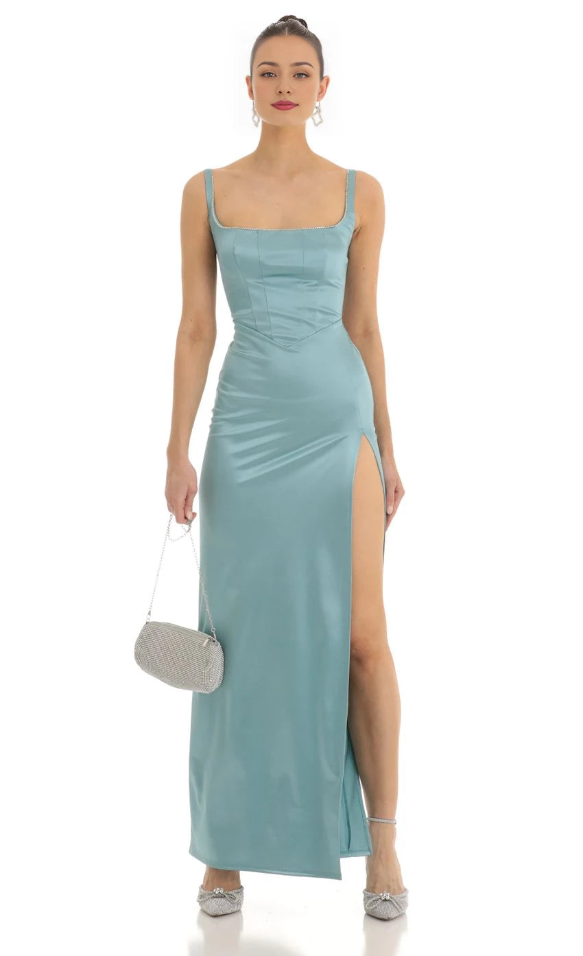 Glamorous Sheath Square Neck Sleeveless Lace - Up Back Floor Length Prom Dresses