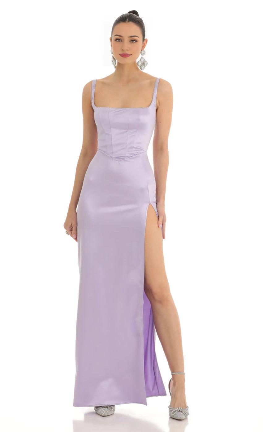 Glamorous Sheath Square Neck Sleeveless Lace - Up Back Floor Length Prom Dresses