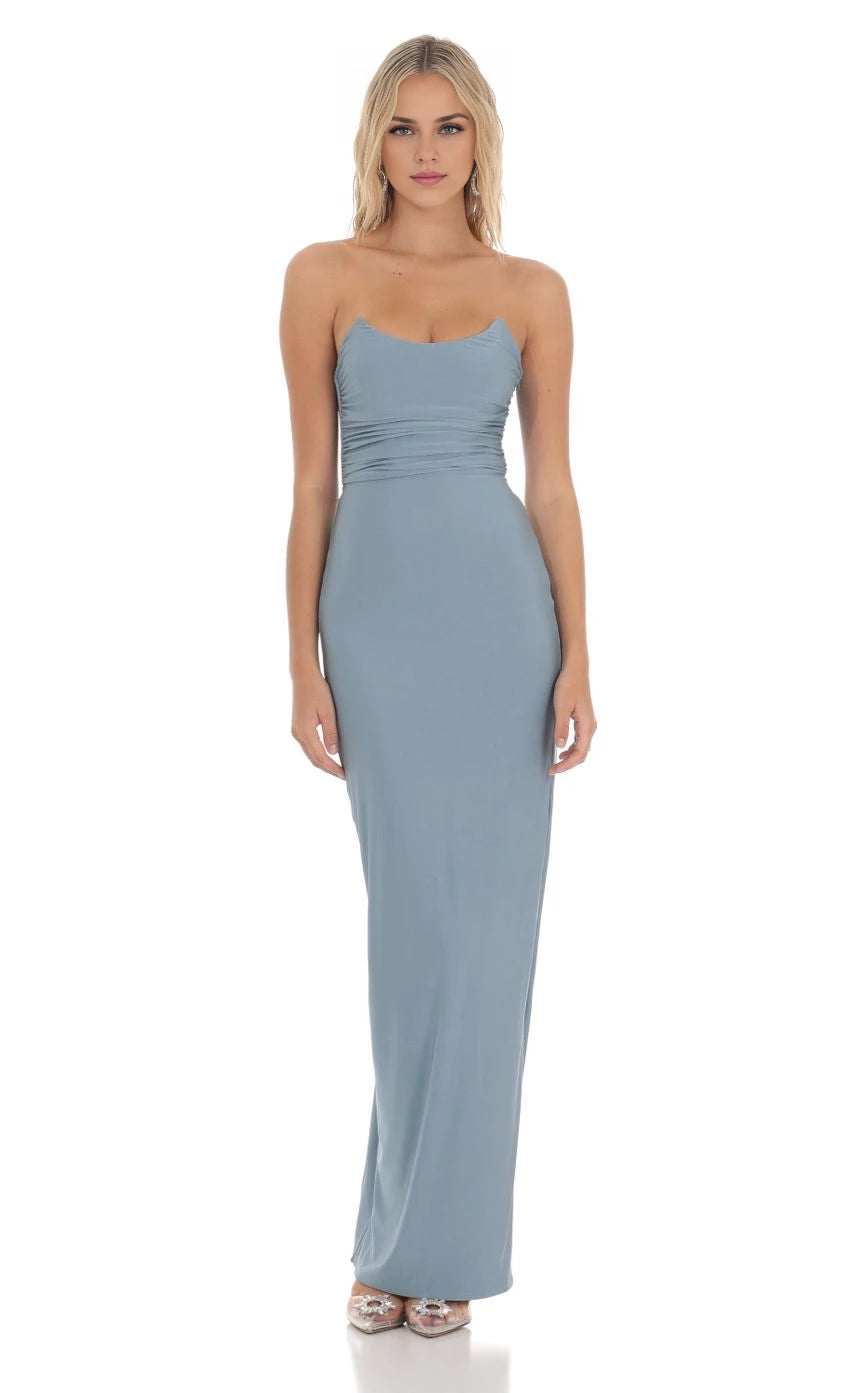Glamorous Sheath Strapless Butterfly-Embellished Back Floor Length Prom Dresses