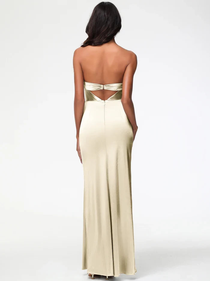 Glamorous Sheath Strapless Cutout Back Long Length Prom Dresses